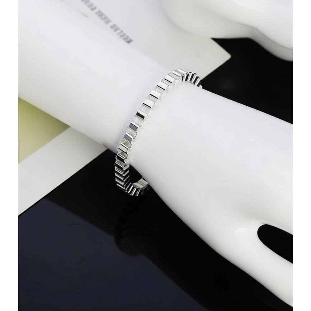 925 Stamped Silver 20CM Bracelet for man woman classic 4MM box chain - Picture 4 of 4
